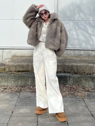 「MURUA(ムルーア)のMIXフェイクファーブルゾン(ブルゾン)」を使った、なかひなさん(レディース・160cm)の冬コーディネート