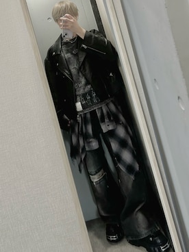 「アイテム（ライダースジャケット）」を使った、けいそさん（メンズ・163cm）の秋コーディネート
