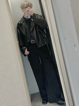 「アイテム（ライダースジャケット）」を使った、けいそさん（メンズ・163cm）の秋コーディネート