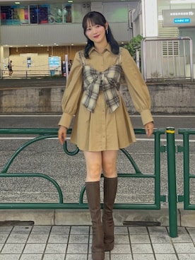 「アイテム（シャツワンピース）」を使った、amiさん（レディース・158cm）の秋コーディネート