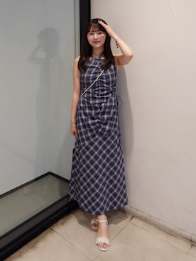 「CALNAMUR（カルナムール）のカットアウトギャザーキャミワンピース（ワンピース、その他）」を使った、amiさん（レディース・158cm）の夏コーディネート