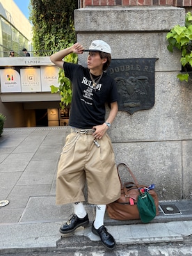 「アイテム（帽子、ホワイト系）」を使った、Syunyaさん（メンズ・179cm）の夏コーディネート
