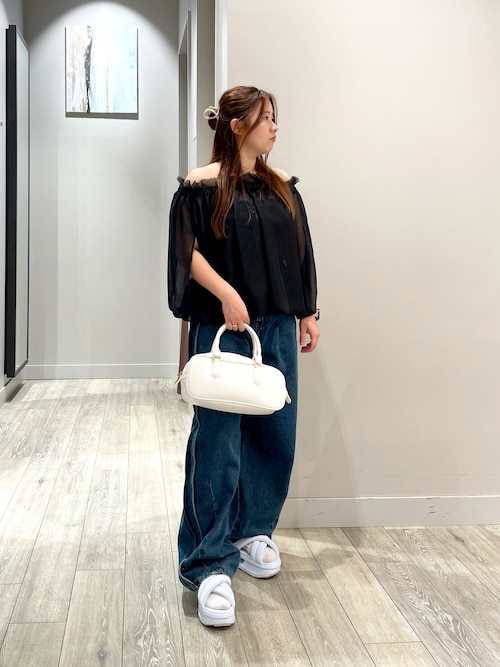 セール】サイドライン タック ワイド ハイウエスト デニムパンツ