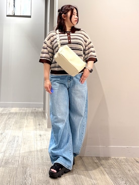 「NOMINE（ノミネ）のメッシュ ポロニット（ニット/セーター、グレー系）」を使った、natsuki20190601さん（レディース・147cm）の夏コーディネート