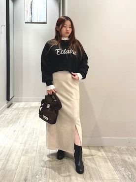 「abahouse mavie（アバハウスマヴィ）のフェイクスウェード/レザースリットタイトスカート（スカート）」を使った、natsuki20190601さん（レディース・147cm）の秋コーディネート