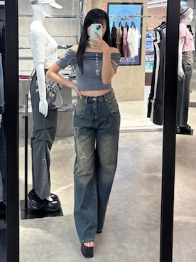 「EMODA（エモダ）のサイドオープンバルキーサンダル（サンダル）」を使った、生塩和紗さん（レディース・157cm）の夏コーディネート