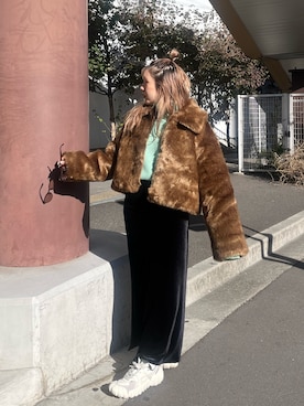 「ベロアスカート」｜「アイテム（ブルゾン）」を使った、後藤茉耶さん（レディース・154cm）の秋コーディネート