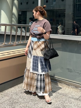 「Ungrid（アングリッド）のアイテム（スカート）」を使った、後藤茉耶さん（レディース・154cm）の夏コーディネート