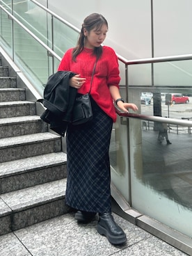 「透かし編みニット」｜後藤茉耶さん（レディース・154cm）の秋コーディネート