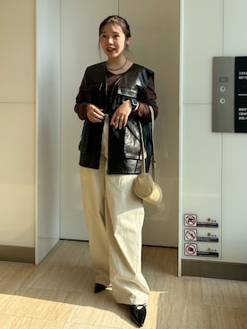 「Ungrid（アングリッド）のタックデザインオフショルロングスリーブTee（Tシャツ/カットソー）」を使った、後藤茉耶さん（レディース・154cm）の秋コーディネート