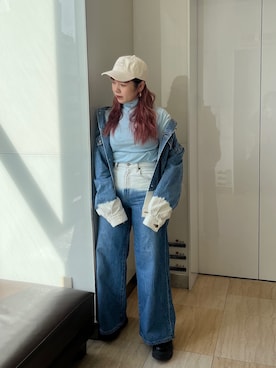 「ブリーチデニム」｜「アイテム（ジャケット/アウター）」を使った、後藤茉耶さん（レディース・154cm）の冬コーディネート