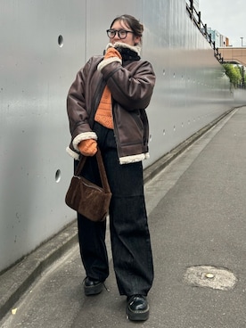 「アイテム（ムートンコート）」を使った、後藤茉耶さん（レディース・154cm）の秋コーディネート