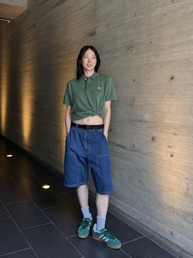 「Saturdays NYC（サタデーズ ニューヨークシティ ）のMorris Double Knee Short（その他パンツ、ブルー系）」を使った、EMIさん（レディース・165cm）の夏コーディネート