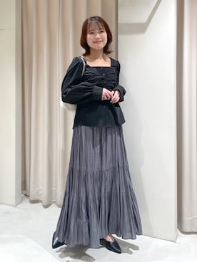 「FREE'S MART（フリーズマート）の◇シャイニーティアードスカート（スカート、ブルー系）」を使った、harunaさん（レディース・149cm）の冬コーディネート