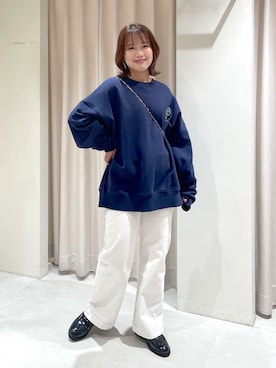 「FREE'S MART（フリーズマート）の◇[低身長サイズ・Lサイズあり]ベーシックワイドデニム[Sシリーズ]（デニムパンツ、ホワイト系）」を使った、harunaさん（レディース・149cm）の冬コーディネート