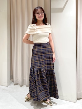 「FREE'S MART（フリーズマート）の肩リボンオフショルカットソー（Tシャツ/カットソー、ホワイト系）」を使った、harunaさん（レディース・149cm）の夏コーディネート