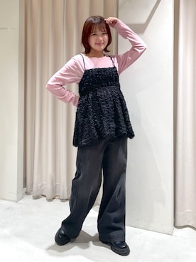 「FREE'S MART（フリーズマート）の[低身長サイズ・Lサイズあり］サイドパネルヴィンテージライクワイドデニム[Sシリーズ]（デニムパンツ、ブラック系）」を使った、harunaさん（レディース・149cm）の冬コーディネート