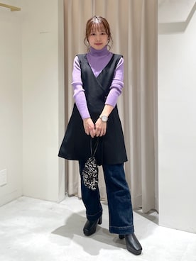 「FREE'S MART（フリーズマート）のスパンコール巾着バッグ（ハンドバッグ）」を使った、harunaさん（レディース・149cm）の秋コーディネート