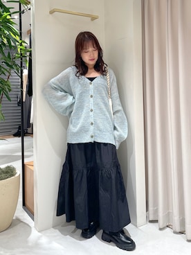 「モヘアカーディガン」｜「アイテム（ブーツ）」を使った、harunaさん（レディース・149cm）の秋コーディネート
