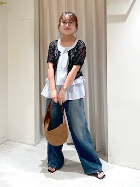 「FREE'S MART（フリーズマート）の[低身長サイズ/Sシリーズ]サイドパネルヴィンテージワイドデニム（デニムパンツ、ブルー系）」を使った、harunaさん（レディース・149cm）の夏コーディネート