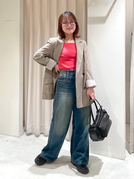 「FREE'S MART（フリーズマート）の[低身長サイズ/Sシリーズ]サイドパネルヴィンテージワイドデニム（デニムパンツ、ブルー系）」を使った、harunaさん（レディース・149cm）の春コーディネート