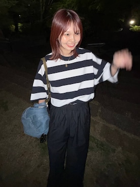 「LOWRYS FARM（ローリーズファーム）のカットワークレースパンツ　657446（その他パンツ、ブラック系）」を使った、なつきさん（レディース・157cm）の春コーディネート