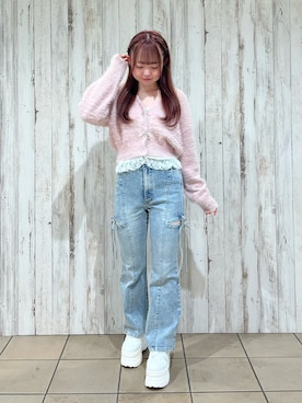 「OLIVE des OLIVE（オリーブデオリーブ）のアイテム（デニムパンツ）」を使った、𝕥𝕠𝕞𝕠𝕜𝕒さん（レディース・149cm）の秋コーディネート