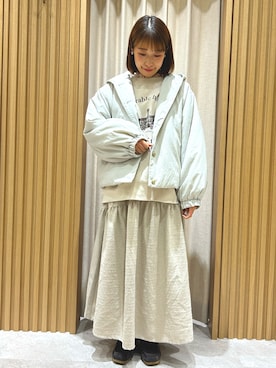 「冬」｜「アイテム（ノーカラージャケット）」を使った、あかりさん（レディース・153cm）の冬コーディネート
