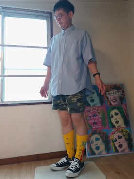 「WILD THINGS（ワイルドシングス）のアイテム（パンツ）」を使った、エリンギ。'23さん（メンズ・166cm）の夏コーディネート