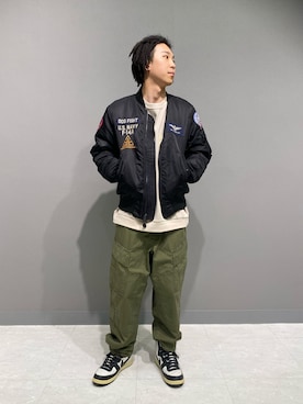 「ミリタリーコーデ」｜「アイテム（MA-1）」を使った、tomoさん（メンズ・173cm）の冬コーディネート