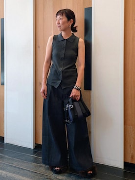 「アイテム（ニット/セーター）」を使った、enokiさん（レディース・157cm・40代）の夏コーディネート