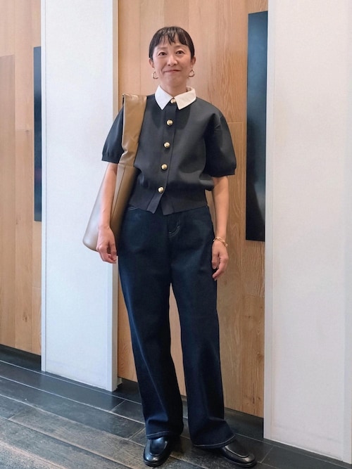 サステナブル】カラー付きハーフスリーブカーディガン（カーディガン