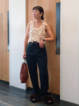 「アイテム（チューブトップ）」を使った、enokiさん（レディース・157cm・40代）の夏コーディネート