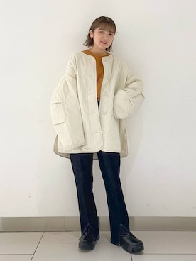 「アイテム（Tシャツ/カットソー、オレンジ系）」を使った、Riiinaさん（レディース・152cm）の秋コーディネート