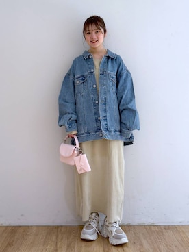 「LOWRYS FARM（ローリーズファーム）のパウダーブリーチリメイクワンピース308142（ワンピース）」を使った、Riiinaさん（レディース・152cm）の冬コーディネート