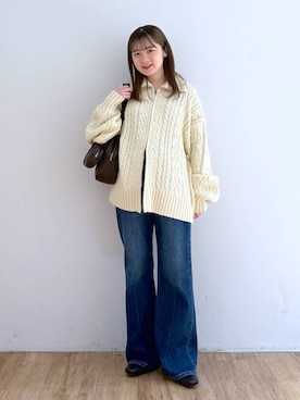 「アイテム（ボストンバッグ、ブラウン系）」を使った、Riiinaさん（レディース・152cm）の冬コーディネート