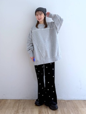 「ウエストゴム」｜「アイテム（帽子）」を使った、Riiinaさん（レディース・152cm）の冬コーディネート