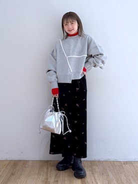 「LOWRYS FARM（ローリーズファーム）のアイテム（ニット/セーター）」を使った、Riiinaさん（レディース・152cm）の冬コーディネート