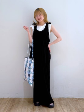 「バッグ」｜「アイテム（オールインワン・サロペット）」を使った、Riiinaさん（レディース・152cm）の夏コーディネート