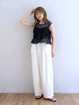 「アイテム（キャミソール、ブラック系）」を使った、Riiinaさん（レディース・152cm）の夏コーディネート