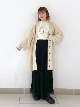 「LOWRYS FARM」｜「アイテム（チュニック）」を使った、Riiinaさん（レディース・152cm）の冬コーディネート