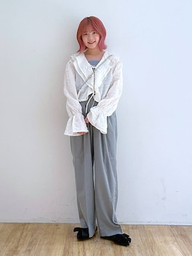 「ブラウス」｜「アイテム（PC・スマホグッズ/家電）」を使った、Riiinaさん（レディース・152cm）の夏コーディネート
