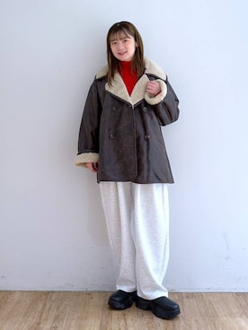 「アイテム（ムートンコート）」を使った、Riiinaさん（レディース・152cm）の冬コーディネート