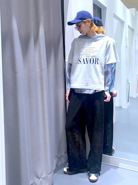 「LAKOLE（ラコレ）のリムレスカラーサングラス / 641558（サングラス、グレー系）」を使った、yuuuriiiさん（レディース・174cm）の春コーディネート