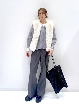 「LAKOLE（ラコレ）の裏起毛タックイージーパンツ / 591128（スラックス）」を使った、yuuuriiiさん（レディース・172cm）の秋コーディネート