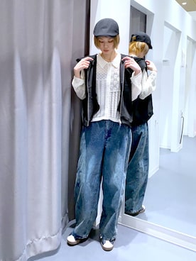 「LAKOLE（ラコレ）のハンチング / 639401（ハンチング/ベレー帽、ブラック系）」を使った、yuuuriiiさん（レディース・174cm）の春コーディネート