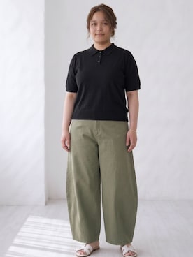 「nissen（ニッセン）の【アイスクリーンプレミアム】5分袖ポロ衿ニット（持続冷感・接触冷感・毛玉なりにくい ・UVカット・洗濯機で洗える・遮熱）（ニット/セーター、ブラック系）」を使った、nissen AI Modelsさん（レディース・160cm）の春コーディネート