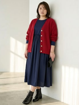 「nissen（ニッセン）の【ゆったり幅広】レースアップショートブーツ（低反発中敷）（ワイズ４Ｅ）（ブーツ、ブラック系）」を使った、nissen AI Modelsさん（レディース・160cm）の夏コーディネート
