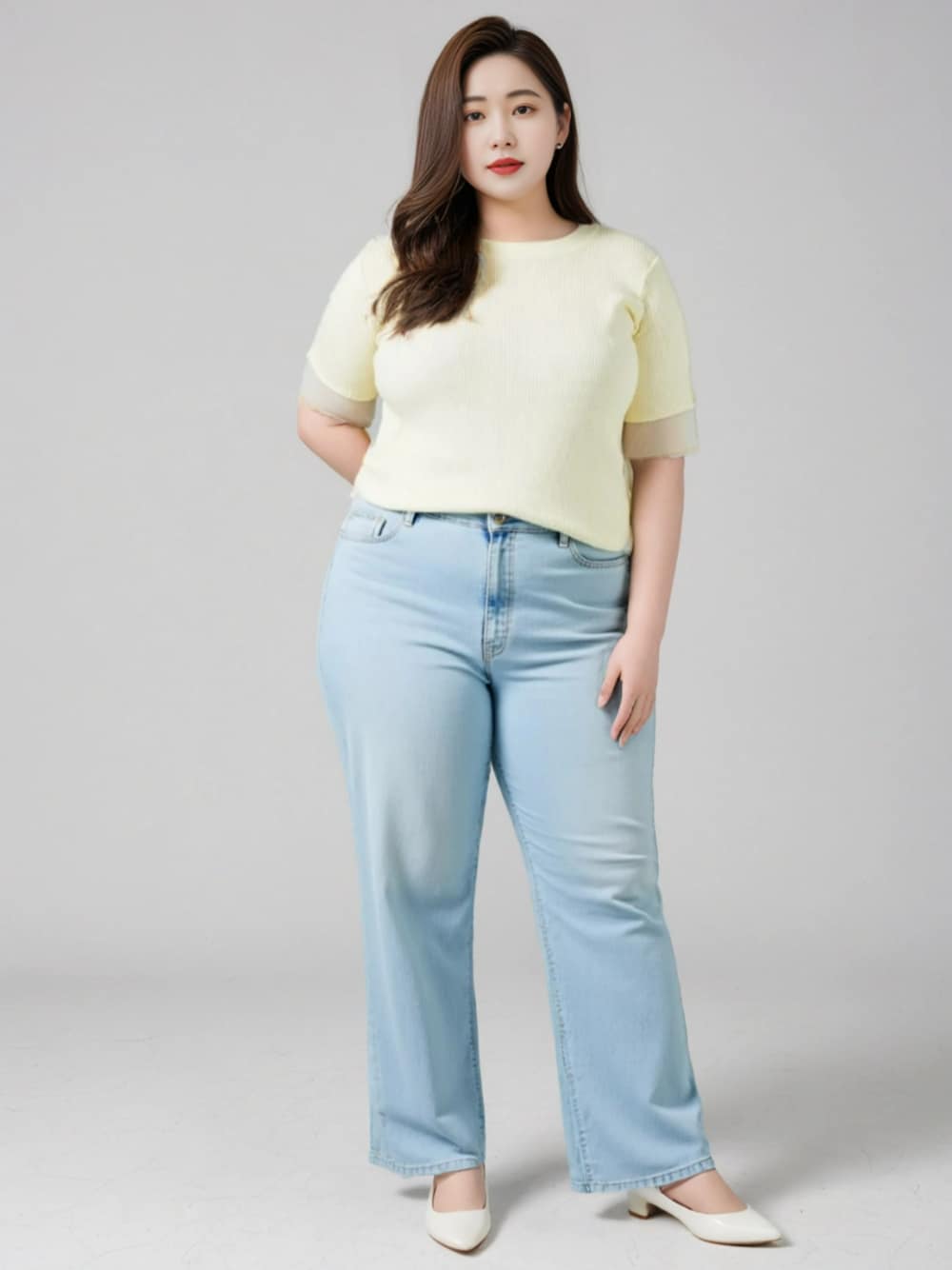 ベージュ系のTシャツ/カットソーを着用したレディースの春コーディネートの1枚目の写真