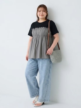 「nissen（ニッセン）の飾り付カバーヒールサンダル（サンダル、シルバー系）」を使った、nissen AI Modelsさん（レディース・160cm）の夏コーディネート